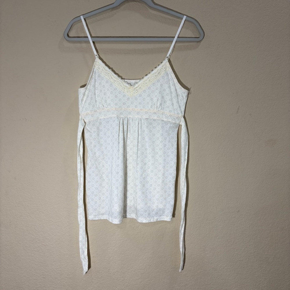 American Eagle Babydoll Flowy Tank Top M Cream Lace Trim Y2K Preppy Cottagecore